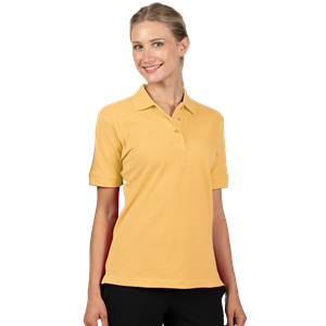 LADIES SHORT SLEEVE 100% COTTON PIQUE POLO  -  MAIZE 2 EXTRA LARGE SOLID