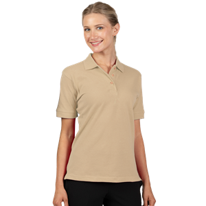 LADIES SHORT SLEEVE 100% COTTON PIQUE POLO  -  NATURAL 2 EXTRA LARGE SOLID