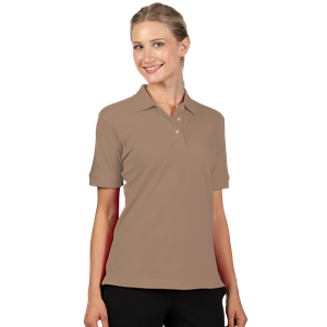 LADIES SHORT SLEEVE 100% COTTON PIQUE POLO  -  TAN 2 EXTRA LARGE SOLID