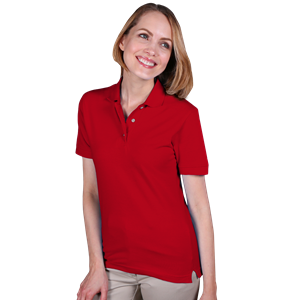 LADIES SHORT SLEEVE TEFLON TREATED PIQUES NO POCKET  -  RED 2 EXTRA LARGE SOLID