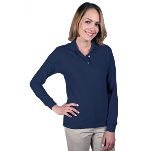 LADIES LONG SLEEVE SUPERBLEND PIQUE  -  NAVY 2 EXTRA LARGE SOLID