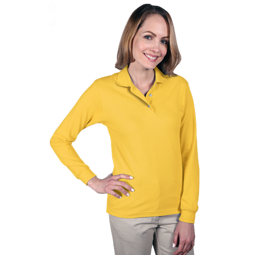 LADIES LONG SLEEVE SUPERBLEND PIQUE  -  YELLOW 2 EXTRA LARGE SOLID