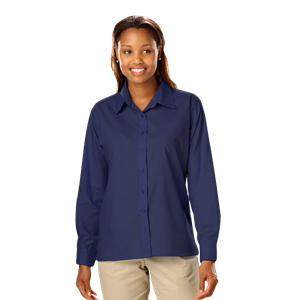 LADIES L/S LIGHT WEIGHT POPLIN SHIRT  -  NAVY 2 EXTRA LARGE SOLID