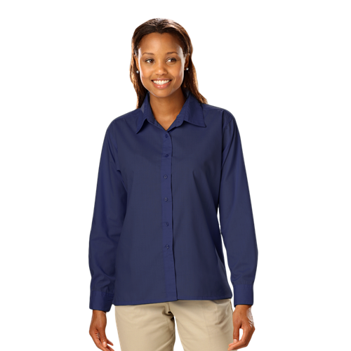 LADIES L/S LIGHT WEIGHT POPLIN SHIRT  -  NAVY 2 EXTRA LARGE SOLID