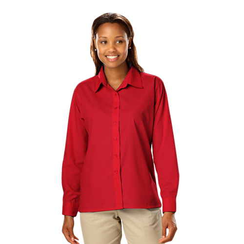 LADIES L/S LIGHT WEIGHT POPLIN SHIRT  -  RED 2 EXTRA LARGE SOLID
