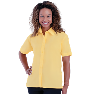 LADIES S/S LIGHT WEIGHT POPLIN SHIRT  -  MAIZE 2 EXTRA LARGE SOLID