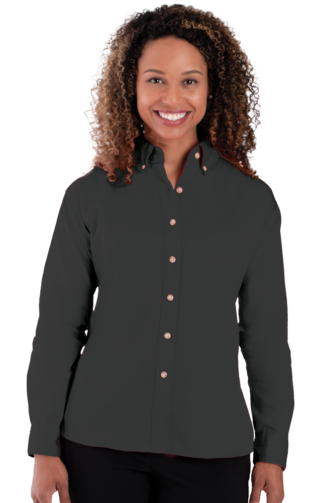 LADIES LONG SLEEVE 100% COTTON TWILL  -  BLACK 2 EXTRA LARGE SOLID-Blue Generation