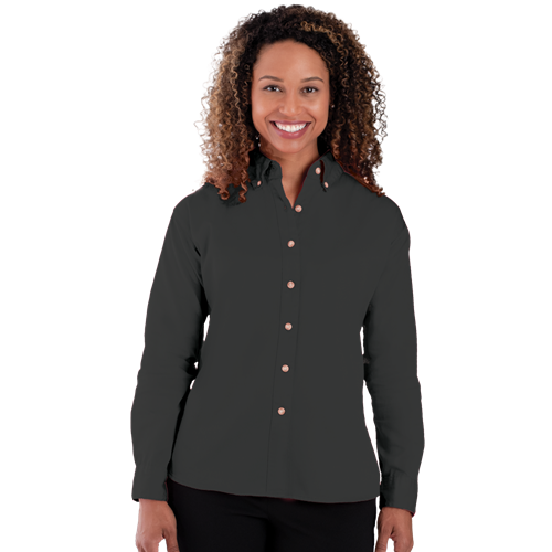 LADIES LONG SLEEVE 100% COTTON TWILL  -  BLACK 2 EXTRA LARGE SOLID