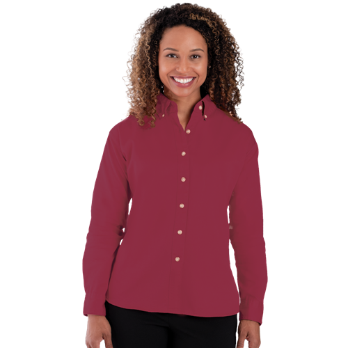LADIES LONG SLEEVE 100% COTTON TWILL  -  BURGUNDY 2 EXTRA LARGE SOLID
