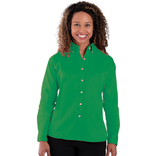 LADIES LONG SLEEVE 100% COTTON TWILL  -  KELLY 2 EXTRA LARGE SOLID