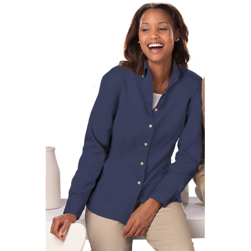 LADIES LONG SLEEVE 100% COTTON TWILL  -  NAVY 2 EXTRA LARGE SOLID