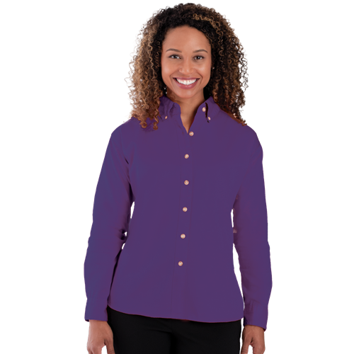 LADIES LONG SLEEVE 100% COTTON TWILL  -  PURPLE 2 EXTRA LARGE SOLID