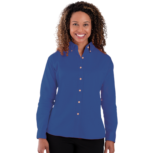 LADIES LONG SLEEVE 100% COTTON TWILL  -  ROYAL 2 EXTRA LARGE SOLID