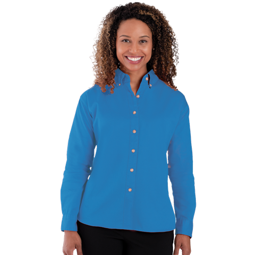 LADIES LONG SLEEVE 100% COTTON TWILL  -  TURQUOISE 2 EXTRA LARGE SOLID