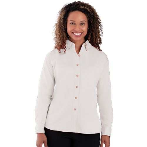 LADIES LONG SLEEVE 100% COTTON TWILL  -  WHITE 2 EXTRA LARGE SOLID