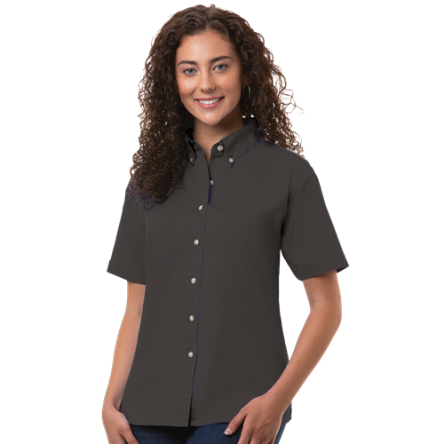 LADIES SHORT SLEEVE 100% COTTON TWILL  -  BLACK 2 EXTRA LARGE SOLID