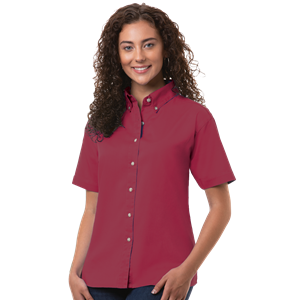 LADIES SHORT SLEEVE 100% COTTON TWILL  -  BURGUNDY 2 EXTRA LARGE SOLID