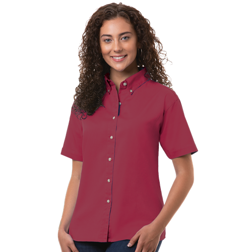 LADIES SHORT SLEEVE 100% COTTON TWILL  -  BURGUNDY 2 EXTRA LARGE SOLID