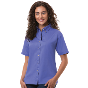 LADIES SHORT SLEEVE 100% COTTON TWILL  -  FRENCH BLUE 2 EXTRA LARGE SOLID