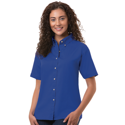 LADIES SHORT SLEEVE 100% COTTON TWILL  -  ROYAL 2 EXTRA LARGE SOLID