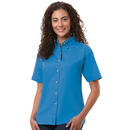 LADIES SHORT SLEEVE 100% COTTON TWILL  -  TURQUOISE 2 EXTRA LARGE SOLID
