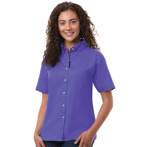LADIES SHORT SLEEVE 100% COTTON TWILL  -  VIOLET 2 EXTRA LARGE SOLID