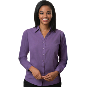 LADIES CROSS-WEAVE L/S SHIRTL  -  PLUM 2 EXTRA LARGE SOLID
