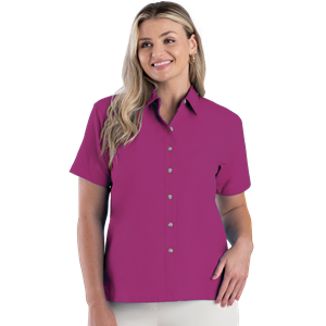 LADIES SHORT SLEEVE  EASY CARE POPLIN  -  BERRY 2 EXTRA LARGE SOLID