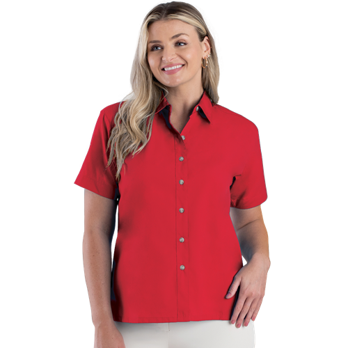 LADIES SHORT SLEEVE  EASY CARE POPLIN  -  RED 2 EXTRA LARGE SOLID