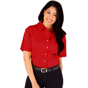 LADIES SHORT SLEEVE TEFLON TWILL  -  RED 2 EXTRA LARGE SOLID