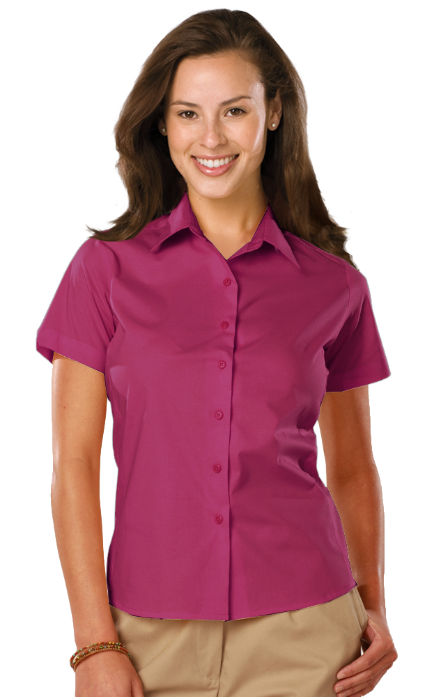 LADIES EASY CARE STRETCH SS POPLIN  -  BERRY 2 EXTRA LARGE SOLID-