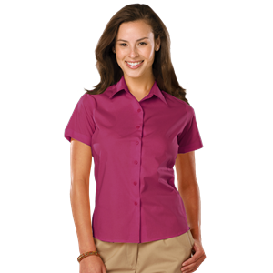 LADIES EASY CARE STRETCH SS POPLIN  -  BERRY 2 EXTRA LARGE SOLID