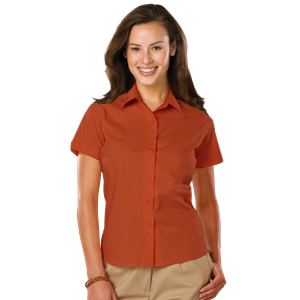 LADIES EASY CARE STRETCH SS POPLIN -  BURNT ORANGE 2 EXTRA LARGE SOLID