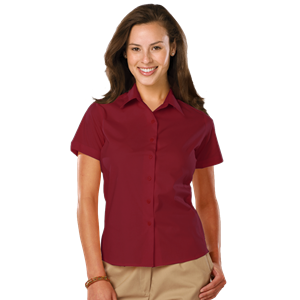 LADIES EASY CARE STRETCH SS POPLIN  -  BURGUNDY 2 EXTRA LARGE SOLID