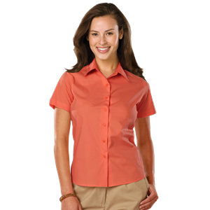 LADIES EASY CARE STRETCH SS POPLIN  -  CORAL 2 EXTRA LARGE SOLID