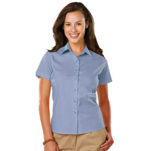 LADIES EASY CARE STRETCH SS POPLIN  -  LIGHT BLUE 2 EXTRA LARGE SOLID