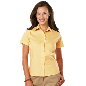 LADIES EASY CARE STRETCH SS POPLIN  -  MAIZE 2 EXTRA LARGE SOLID
