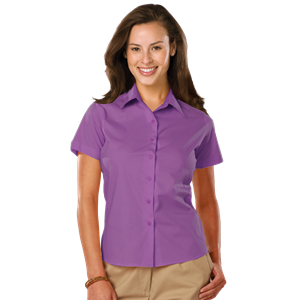 LADIES EASY CARE STRETCH SS POPLIN ###  -  MULBERRY SMALL SOLID