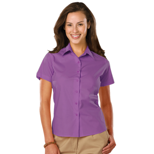 LADIES EASY CARE STRETCH SS POPLIN ###  -  MULBERRY SMALL SOLID