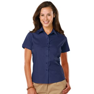 LADIES EASY CARE STRETCH SS POPLIN  -  NAVY 2 EXTRA LARGE SOLID