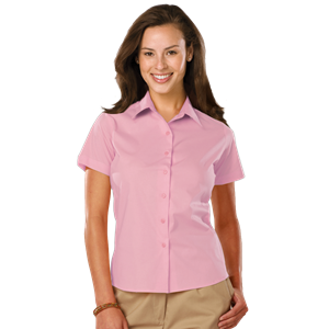 LADIES EASY CARE STRETCH SS POPLIN  -  PINK 2 EXTRA LARGE SOLID