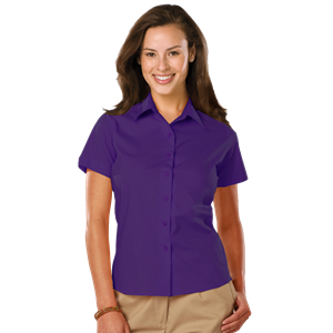 LADIES EASY CARE STRETCH SS POPLIN  -  PURPLE 2 EXTRA LARGE SOLID