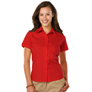 LADIES EASY CARE STRETCH SS POPLIN  -  RED 2 EXTRA LARGE SOLID