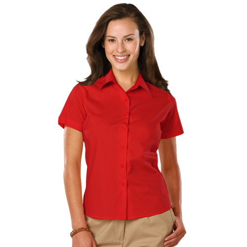 LADIES EASY CARE STRETCH SS POPLIN  -  RED 2 EXTRA LARGE SOLID