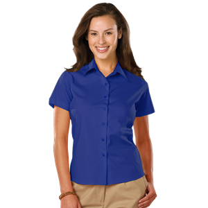 LADIES EASY CARE STRETCH SS POPLIN  -  ROYAL 2 EXTRA LARGE SOLID