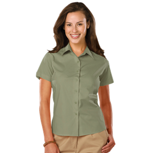 LADIES EASY CARE STRETCH SS POPLIN  -  SAGE 2 EXTRA LARGE SOLID