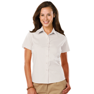 LADIES EASY CARE STRETCH SS POPLIN  -  WHITE 2 EXTRA LARGE SOLID