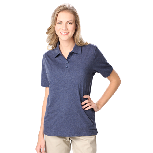 LADIES HEATHERED WICKING POLO###  -  HEATHER NAVY EXTRA LARGE SOLID