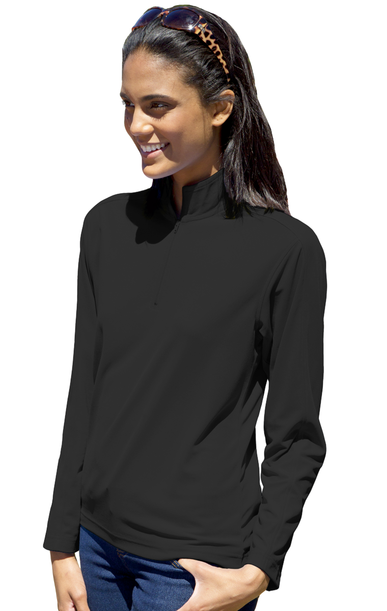 LADIES WICKING SOLID 1/4 ZIP LS PULLOVER  -  BLACK 2 EXTRA LARGE SOLID-Blue Generation