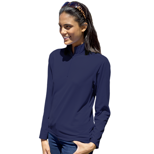 LADIES WICKING SOLID 1/4 ZIP LS PULLOVER  -  NAVY 2 EXTRA LARGE SOLID